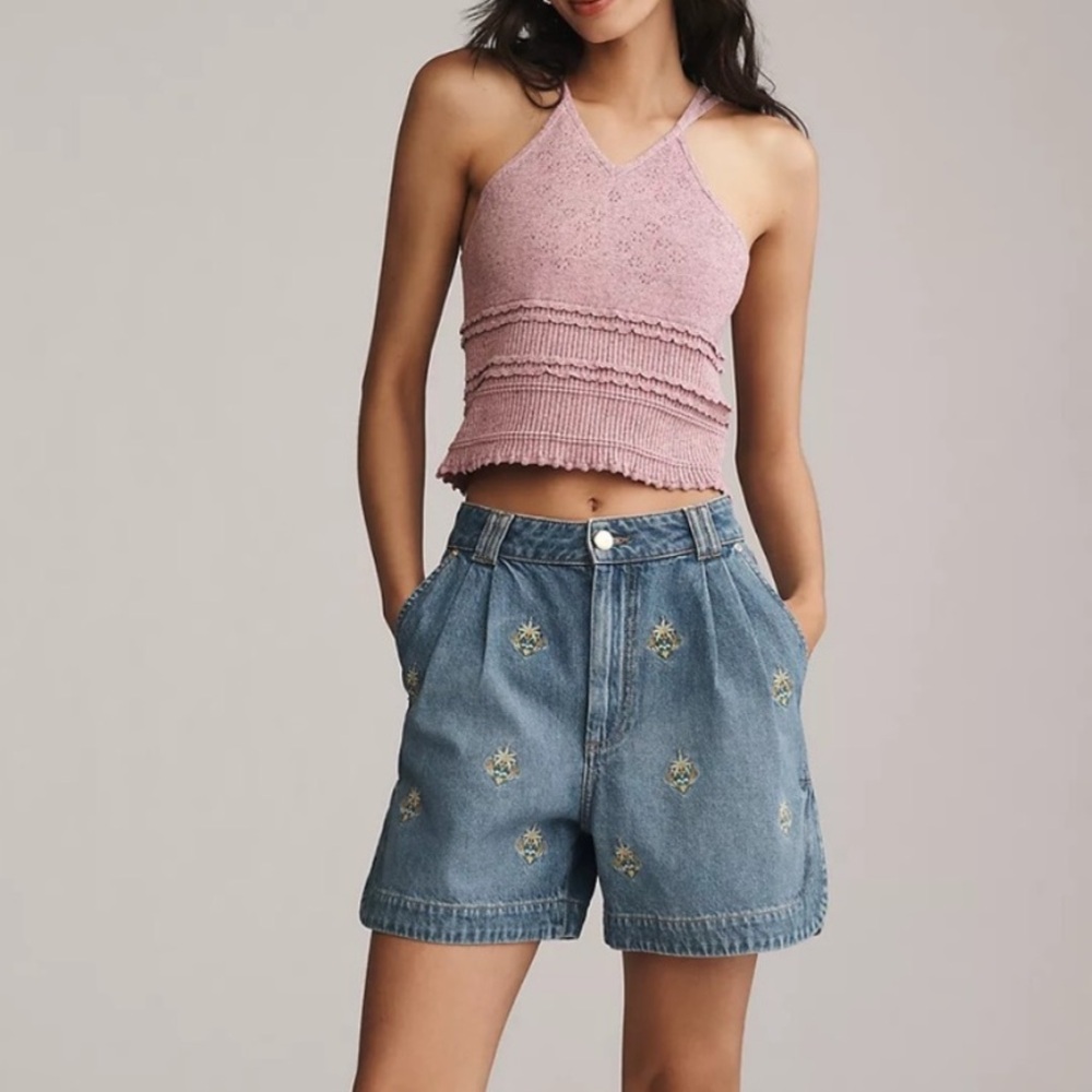 Farm Rio Embroidered Palm Tree Denim Shorts 🌴